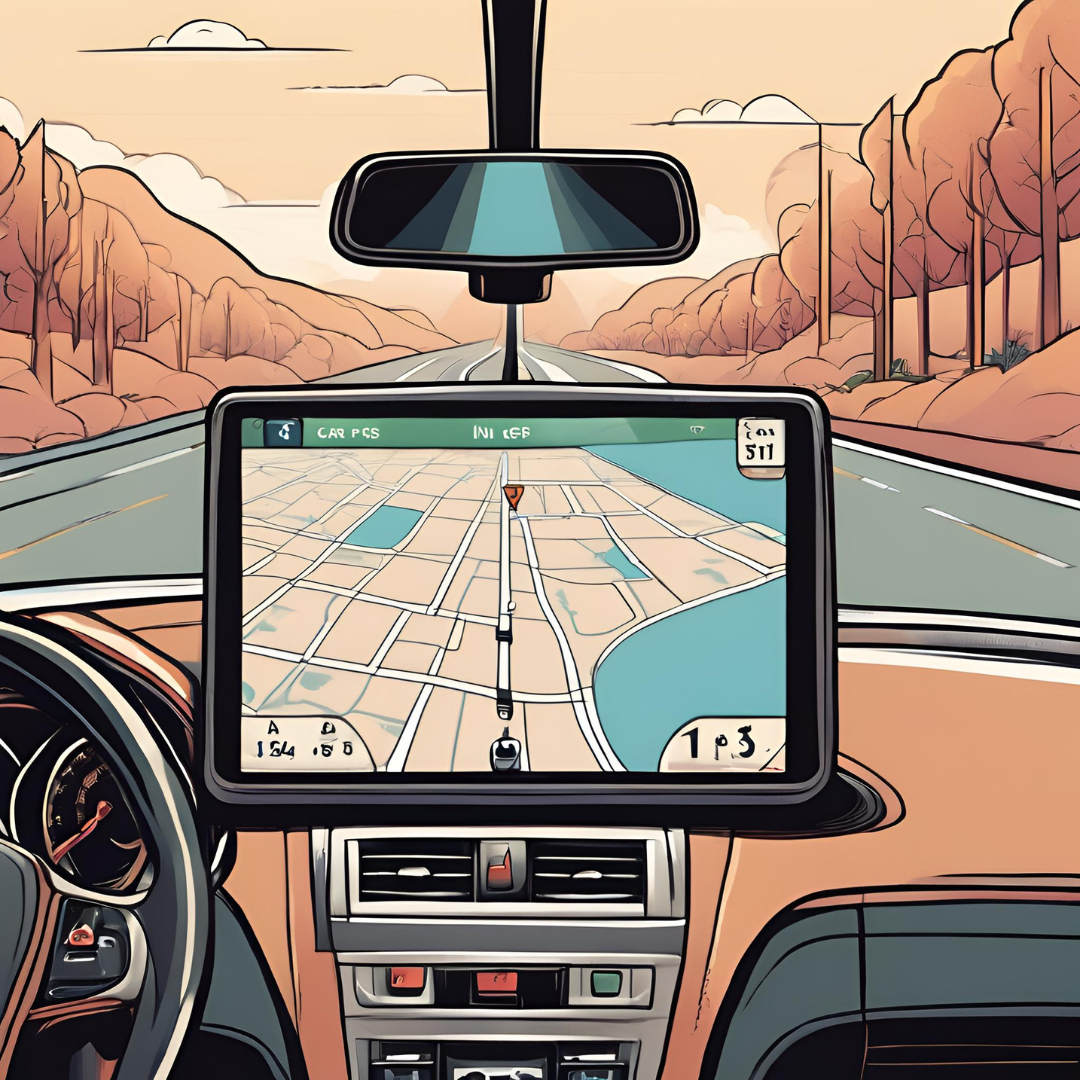 Content image #4: Concept art image of dash view in car showing GPS on screen.